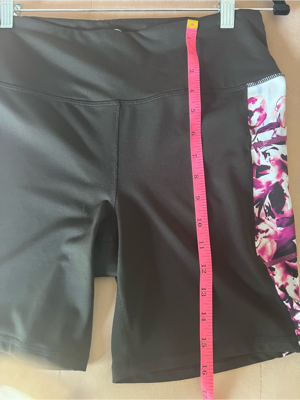 GAIAM Black Bike Shorts with Pink Floral Side Panels - Picture 8 of 10